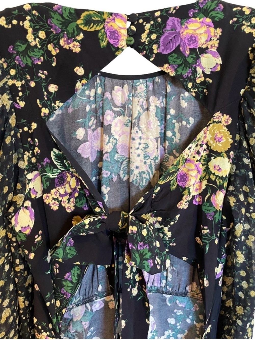 For Love & Lemons Ross Midi Dress Black Floral Open Back Slit L - Picture 8 of 12